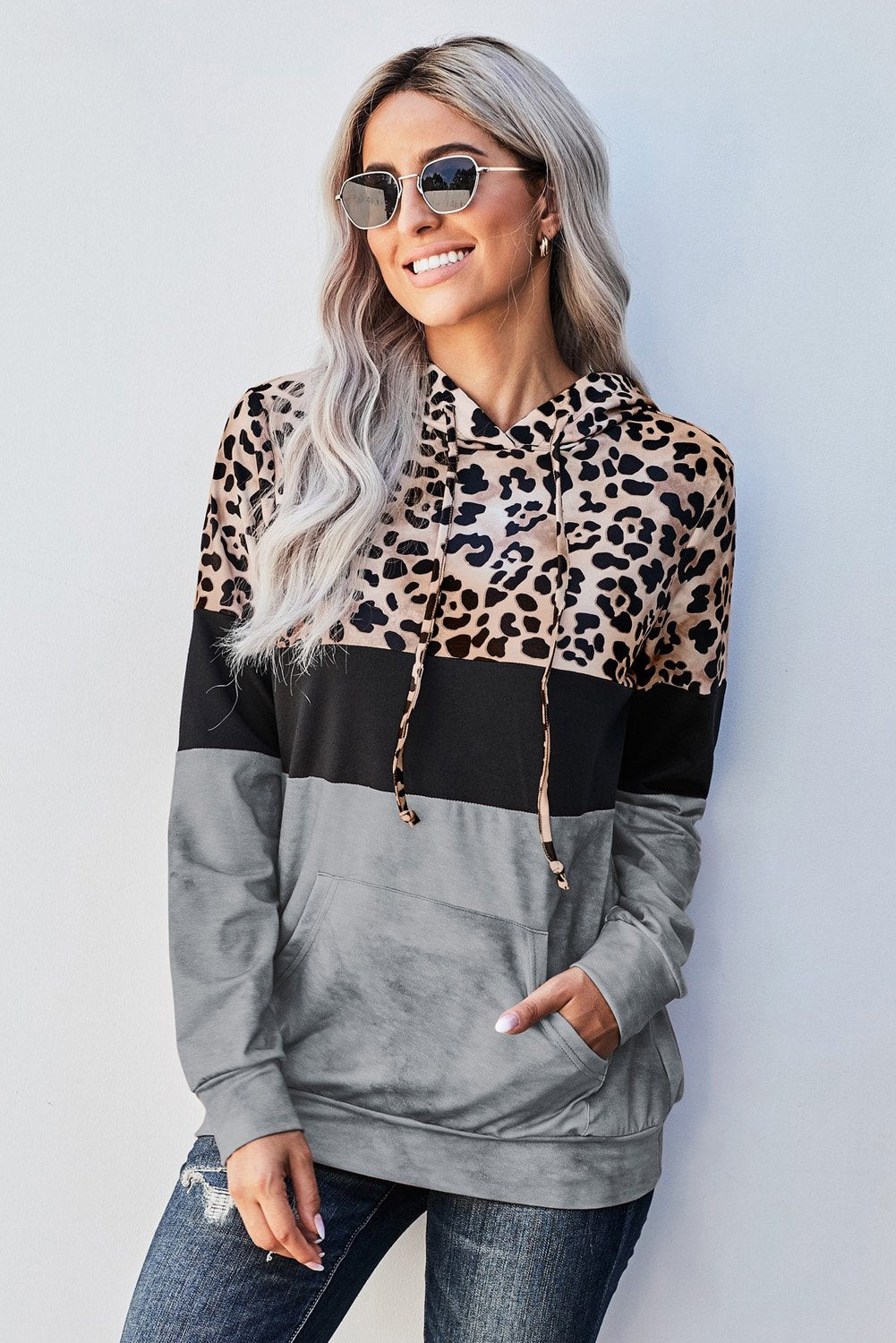 Gray Leopard Lightweight Hoodie
