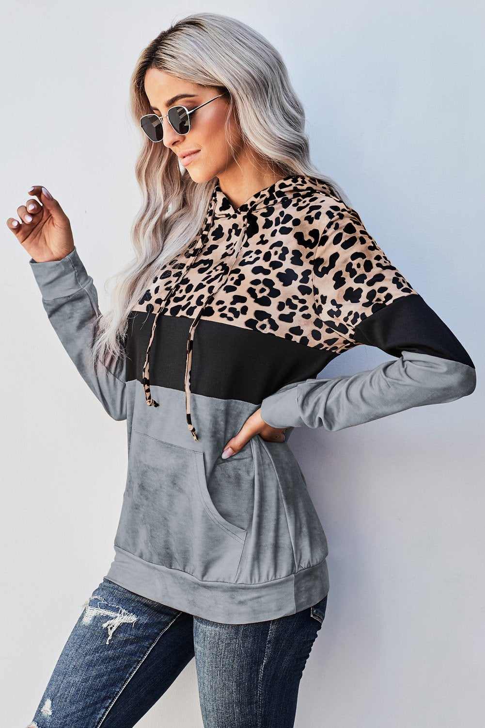Gray Leopard Lightweight Hoodie