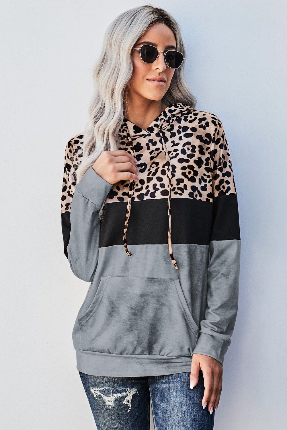 Gray Leopard Lightweight Hoodie