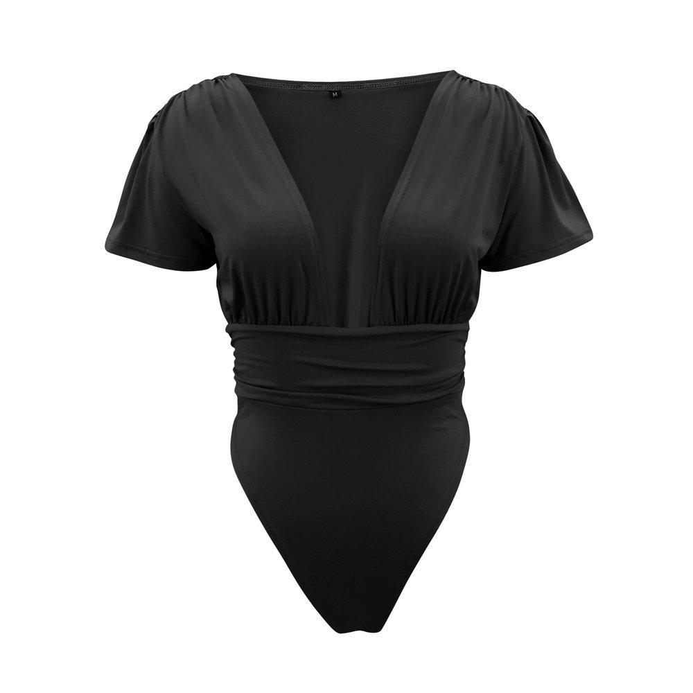 Women Short Sleeve V Neck Bodysuit