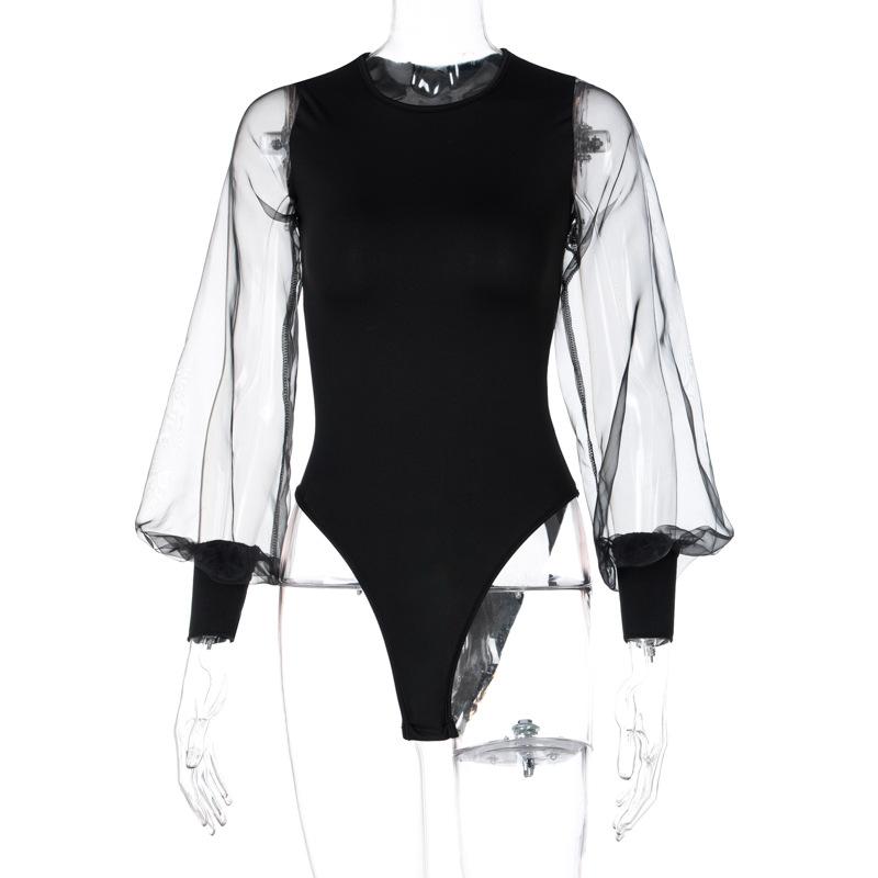 Mesh Sleeve Women Bodysuit