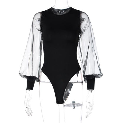 Mesh Sleeve Women Bodysuit