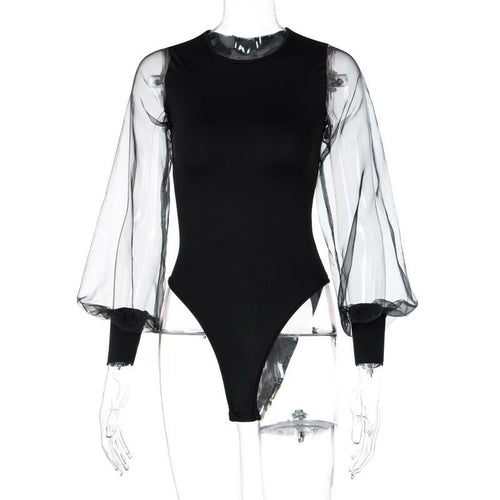 Mesh Sleeve Women Bodysuit