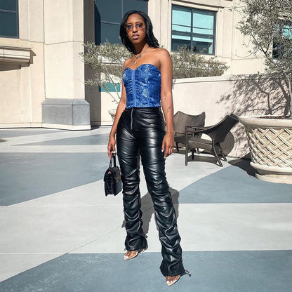 High Waist Street Style Leather Pants