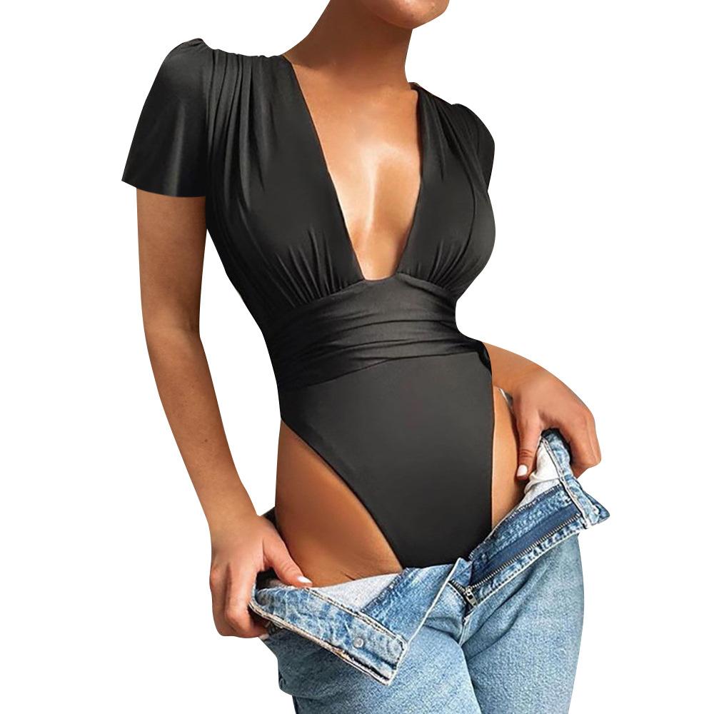 Women Short Sleeve V Neck Bodysuit