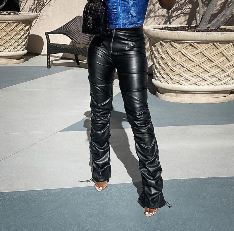 High Waist Street Style Leather Pants